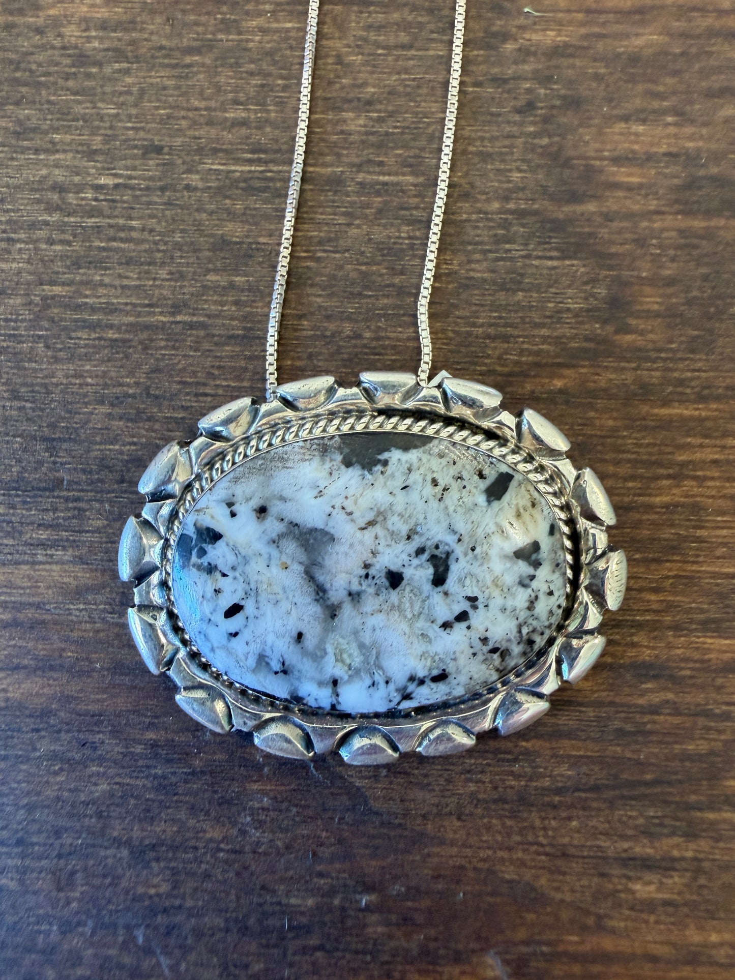 New large white buffalo oval bar necklace on chain