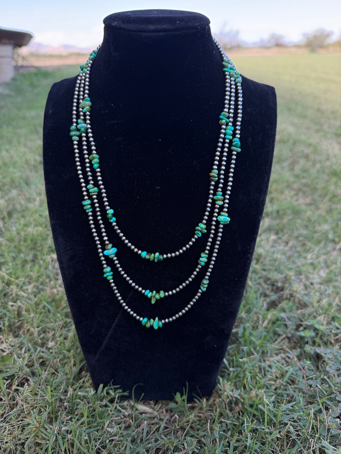 New 3mm silver pearls with Sonoran gold chip turquoise