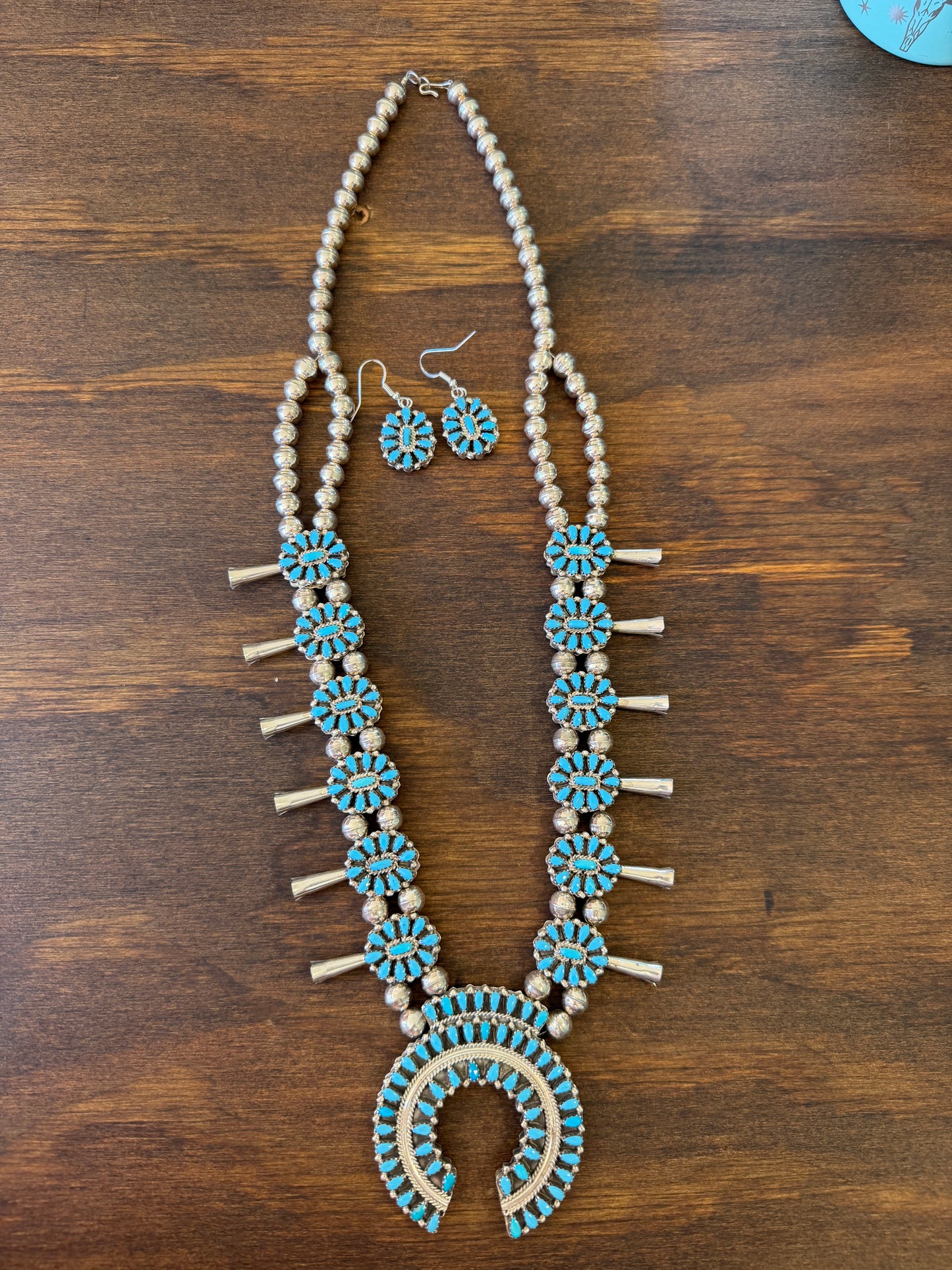 New 2 reversible turquoise/coral squash blossom earring set