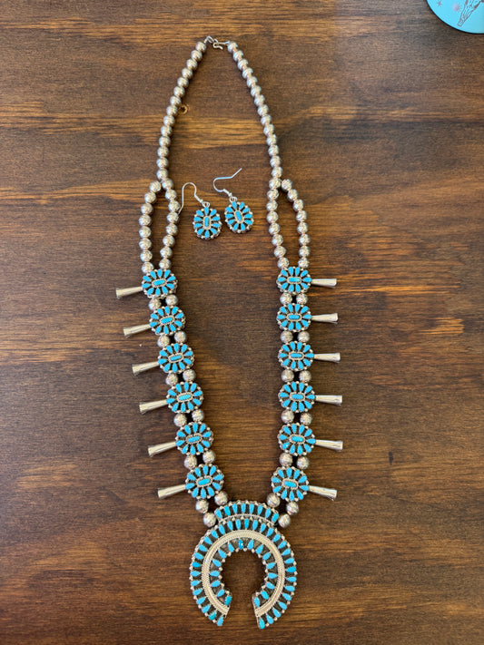 New 2 reversible turquoise/coral squash blossom earring set