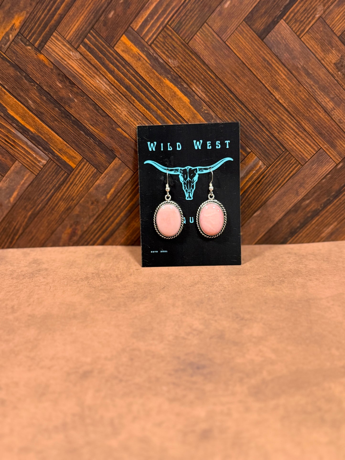 New pink conch large oval dangle earrings