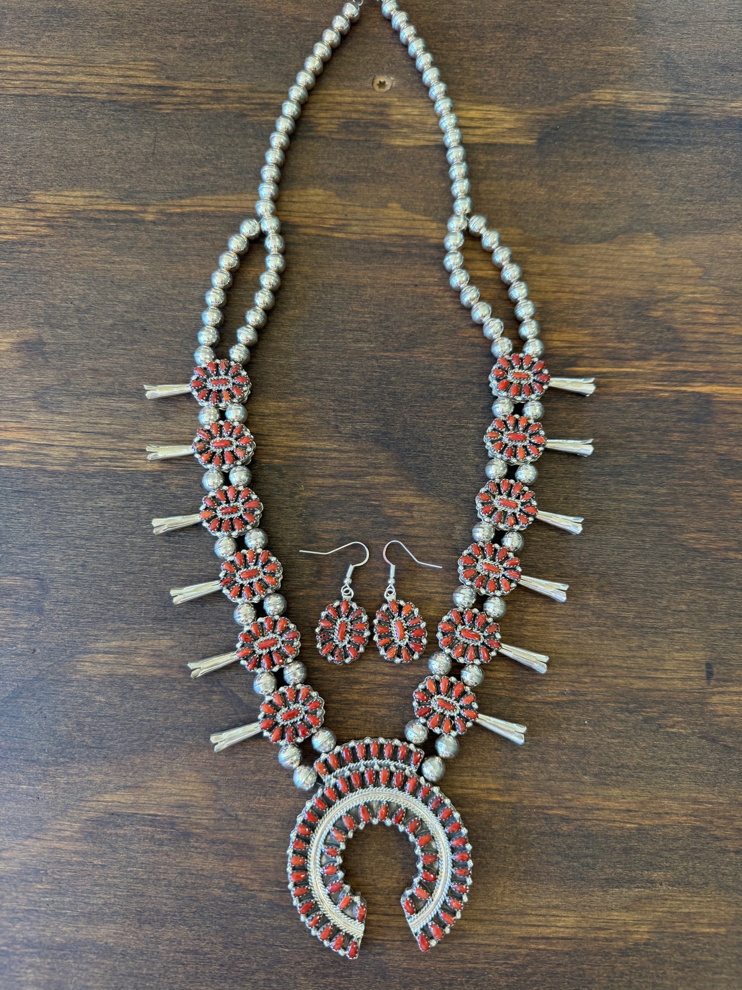 New 2 reversible turquoise/coral squash blossom earring set