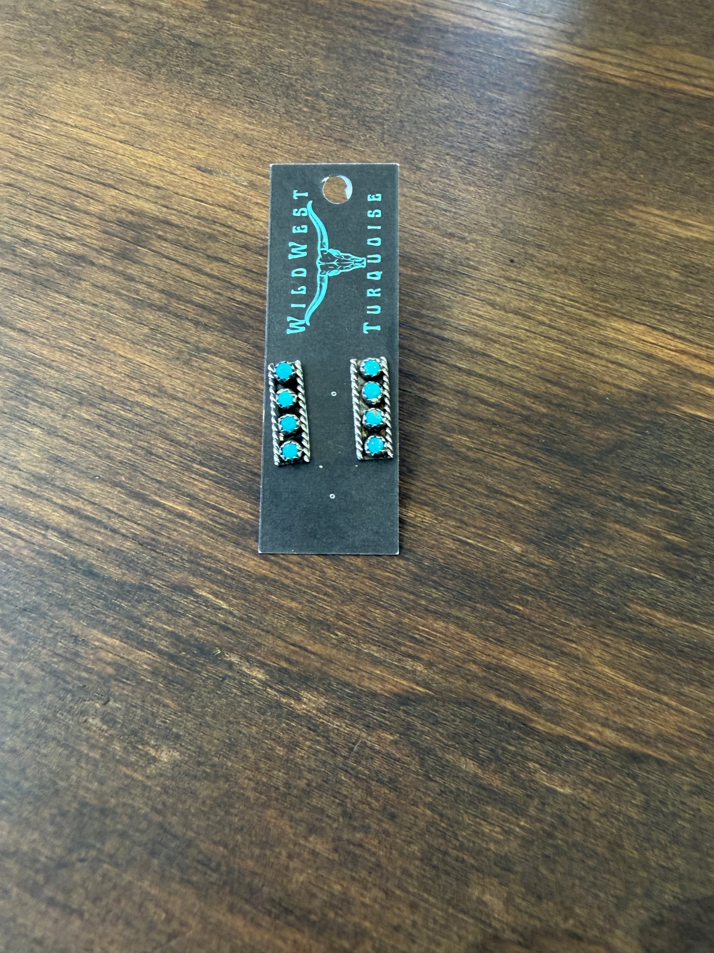New snake eye turquoise shadow box bar earrings