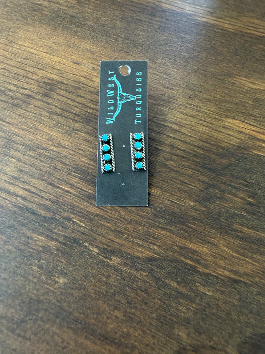 New snake eye turquoise shadow box bar earrings