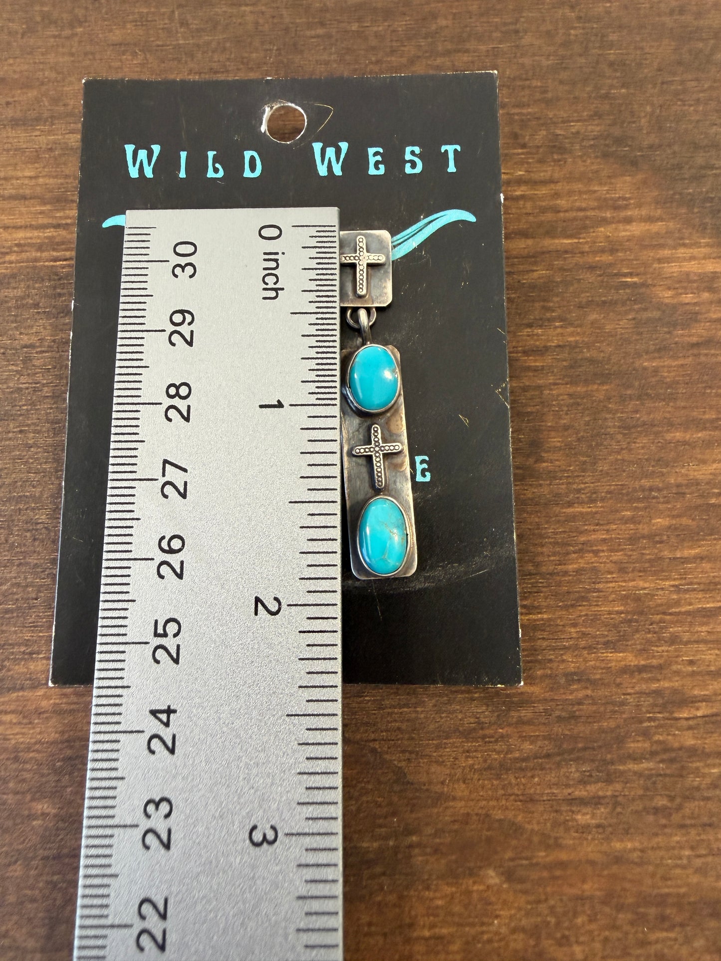 New silver cross stud turquoise dangle earrings