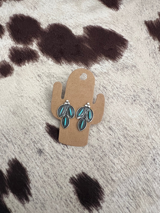 New needlepoint turquoise shadow box cluster earrings