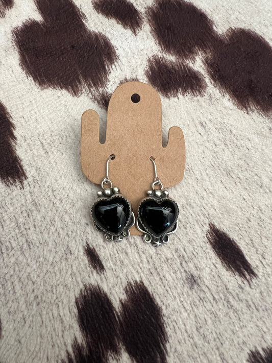 New black onyx heart dangle earrings