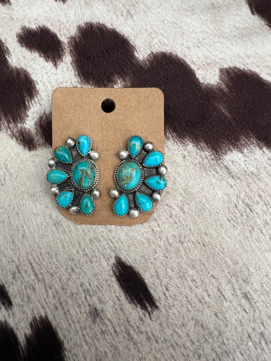 New medium turquoise 1/2 cluster earrings