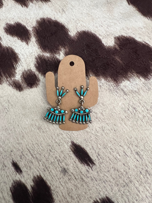 Vintage turquoise needlepoint and snake eye cluster earrings