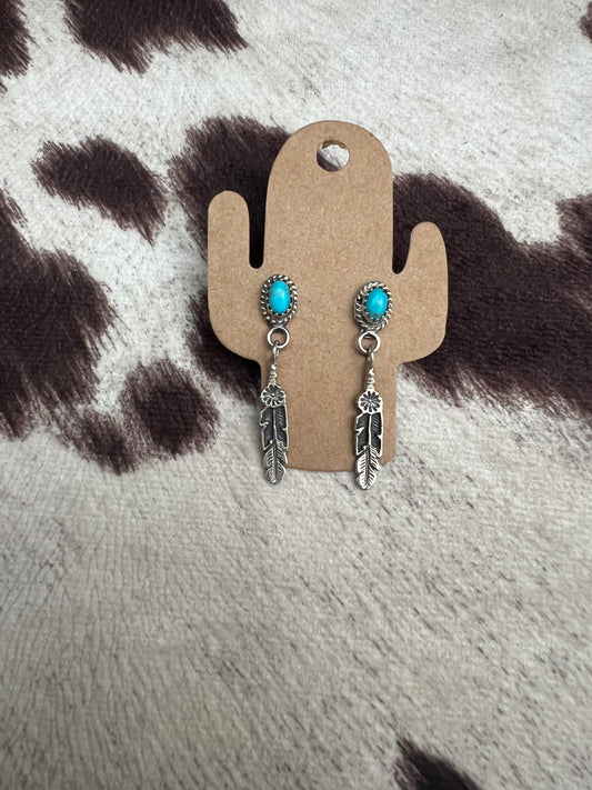 New turquoise and feather dangle earrings