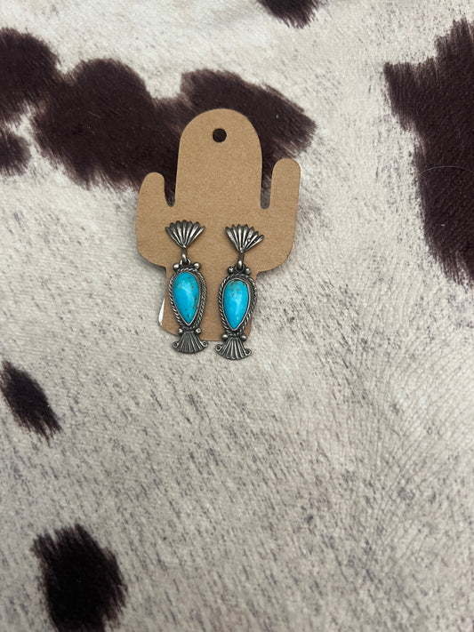 Vintage turquoise fan dangle earrings