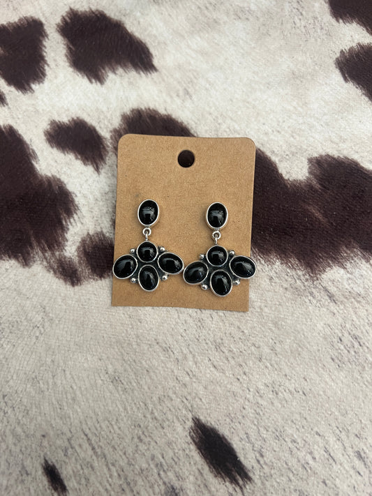 New black onyx cluster dangle earrings