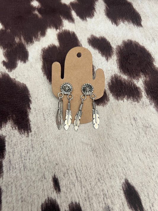 New star studded concho feather dangle earrings