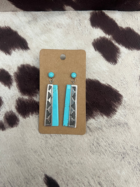 New turquoise and silver stamped earrings