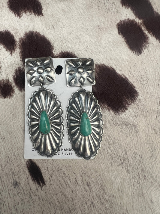 New giant turquoise silver concho earrings