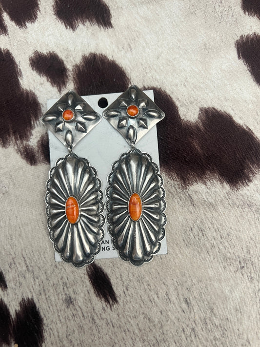 New giant orange spiny oyster concho earrings