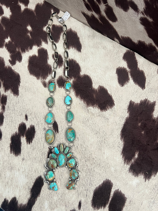 New kingman turquoise cluster squash on handmade chain necklace