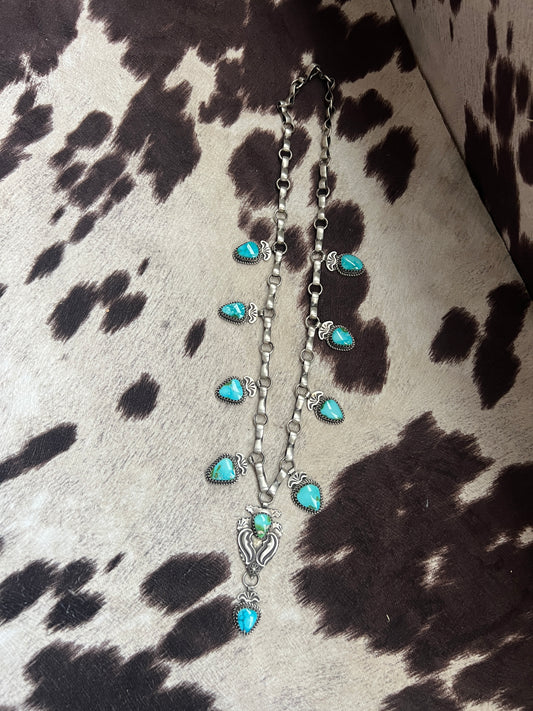 New Sonoran gold turquoise lariat style on handmade chain necklace