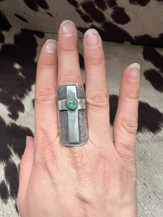 New shield cross Sonoran gold turquoise ring size 9
