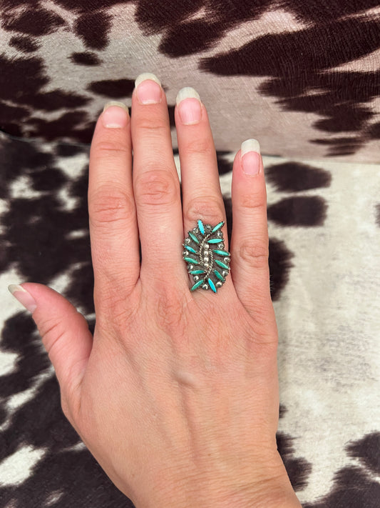 Vintage turquoise needlepoint cluster ring