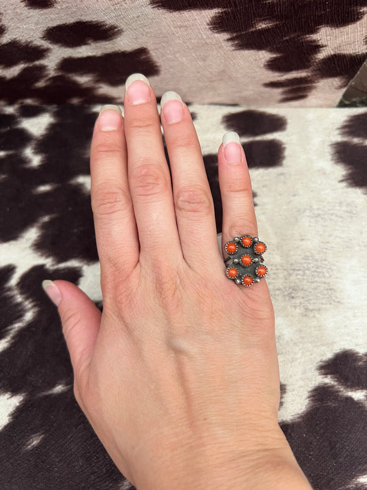 Vintage red coral cluster ring