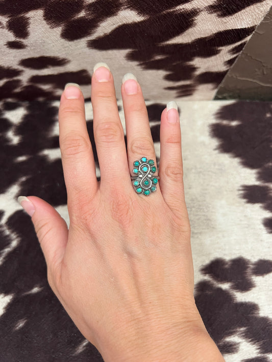 Vintage turquoise snake eye cluster ring