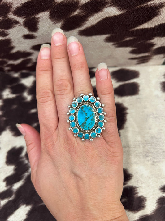 New turquoise Dishta style inlay ring