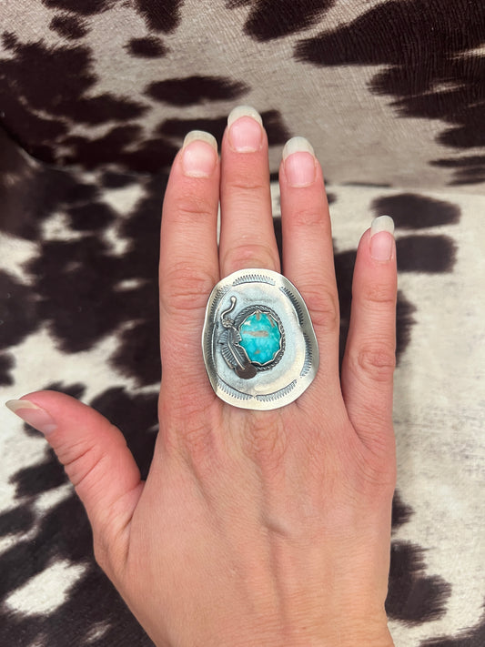 New large turquoise cowboy hat ring