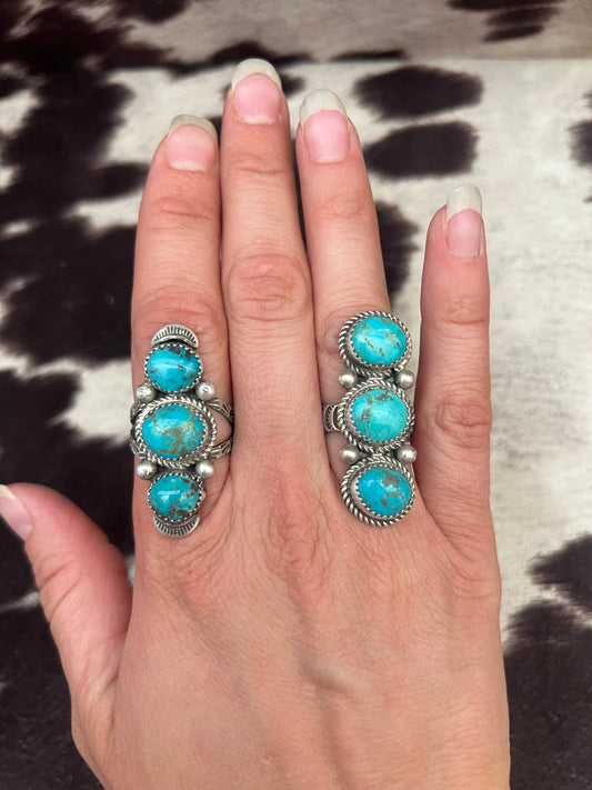 New 3 turquoise stamped band ring