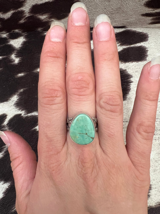 New green turquoise stamped ring