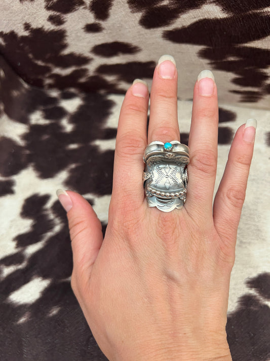 New statement saddle turquoise stamped ring