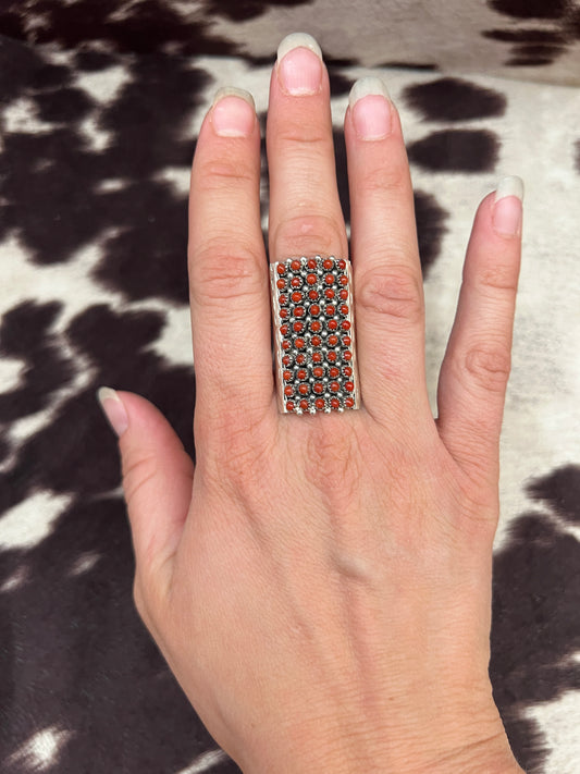 New red coral 50 snake eye cluster ring