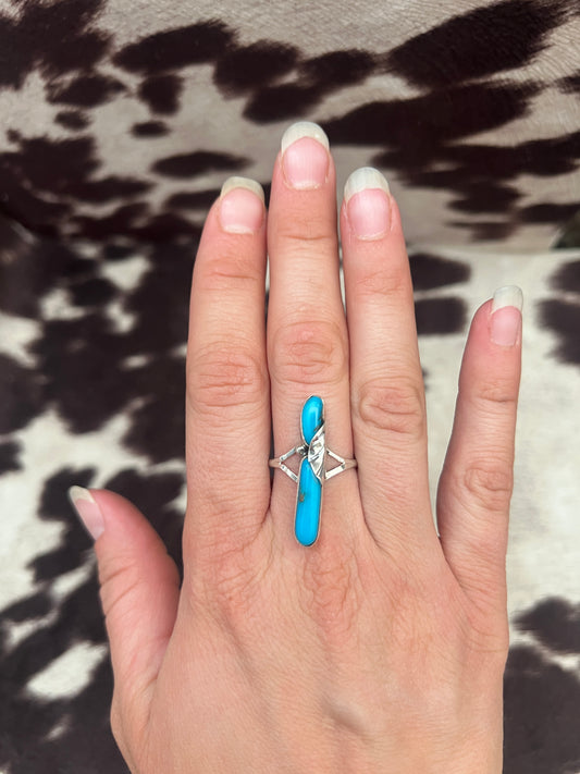 Vintage long turquoise leaf ring