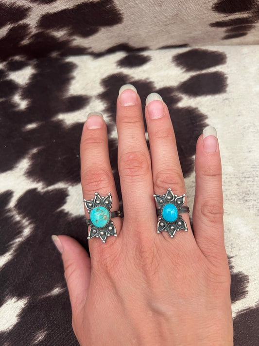 New turquoise burst studded ring