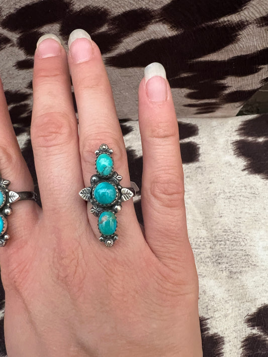 New 3 turquoise leaf ring