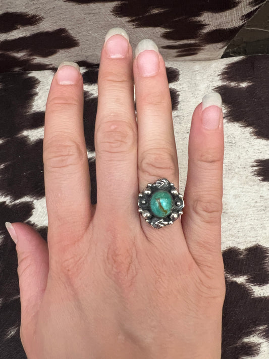 New turquoise dot and flower ring