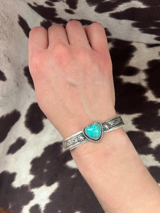 New turquoise heart thick band stamped cuff