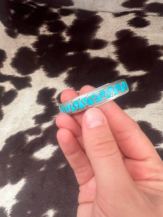 Vintage turquoise inlay thick band cuff