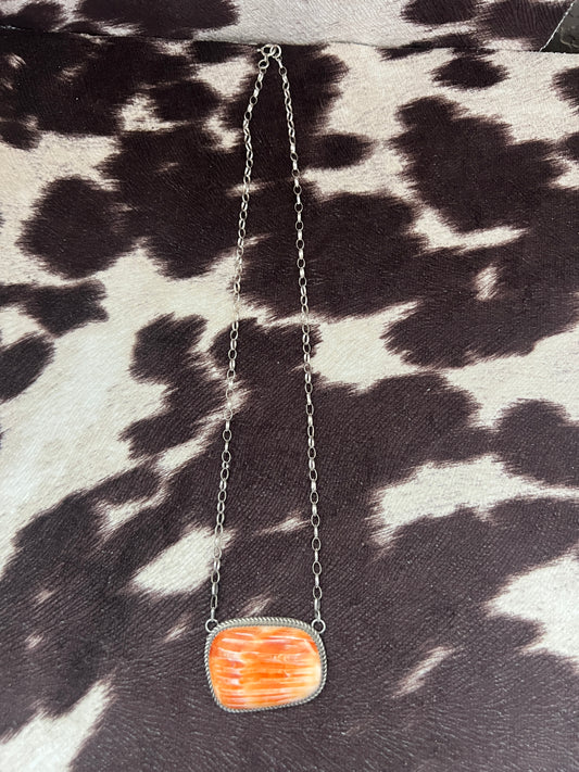 New orange spiny oyster large bar necklace