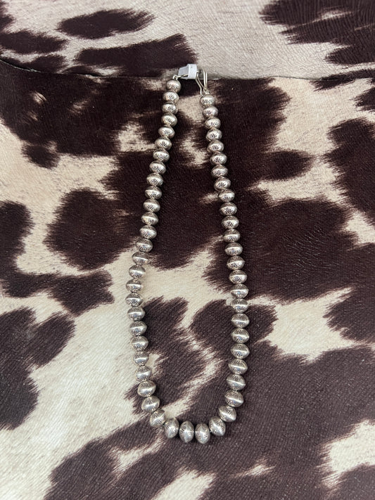 New 16” 8mm handmade polished stamped Navajo pearl necklace