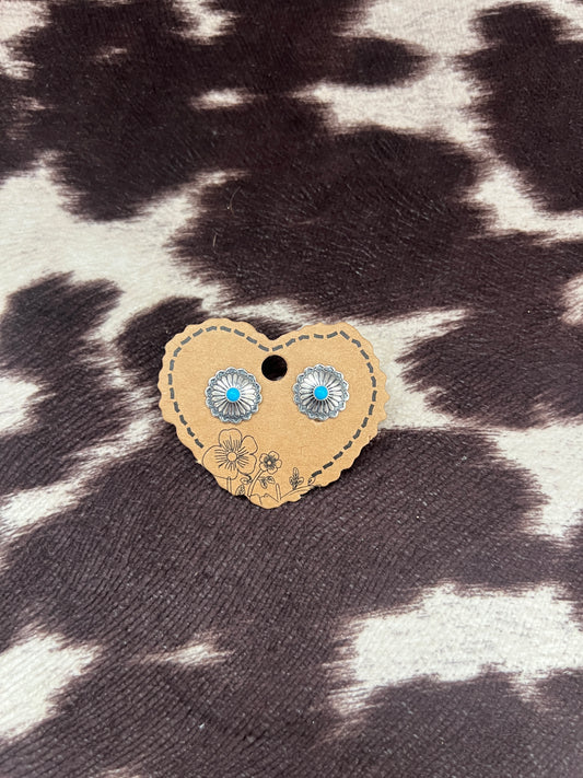 New turquoise and silver concho stud earrings