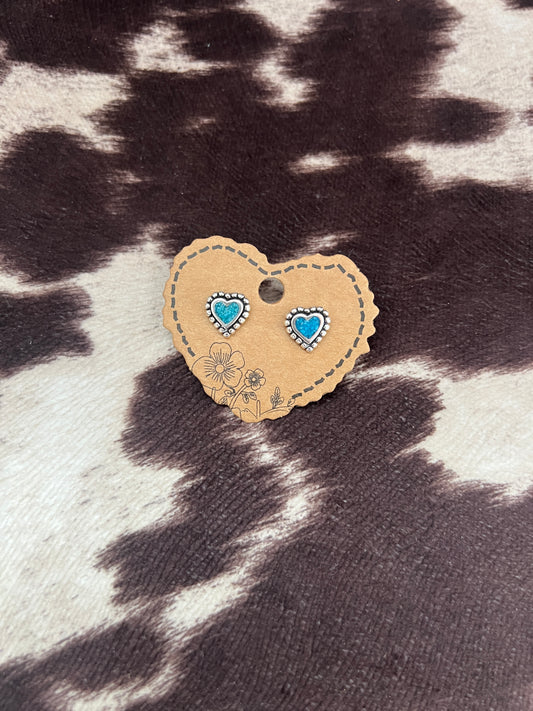 New chip inlay turquoise heart stud earrings