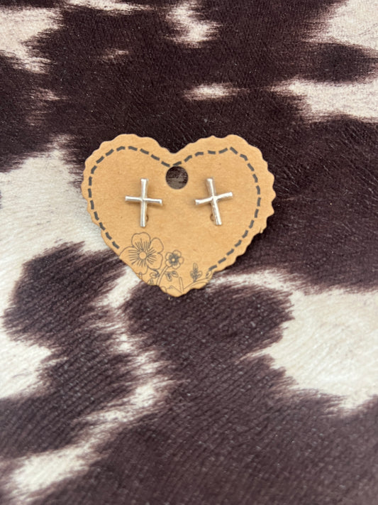 New handmade silver cross stud earrings