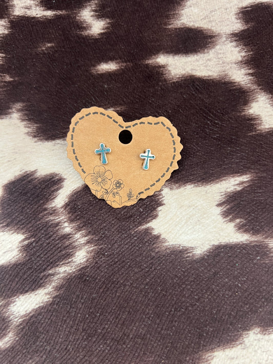 New turquoise chip inlay cross stud earrings
