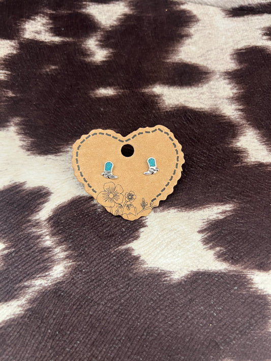 New chip inlay turquoise cowboy boot stud earrings