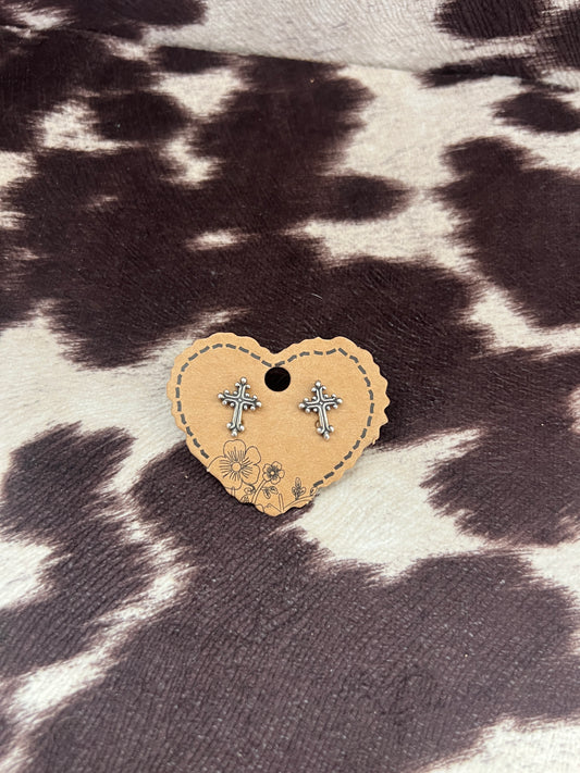 New silver cross stud earrings