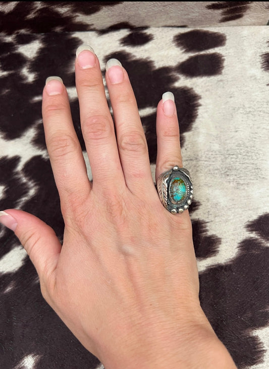 Vintage turquoise leaf ring