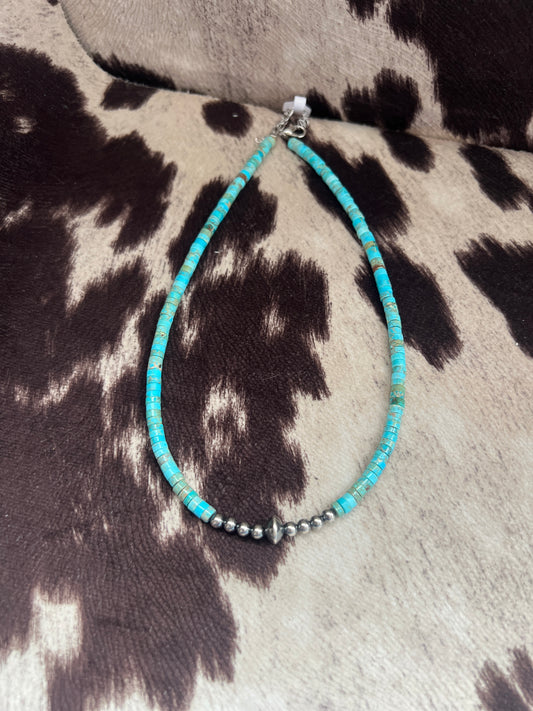 New 4mm dyed howlite turquoise silver pearl necklace